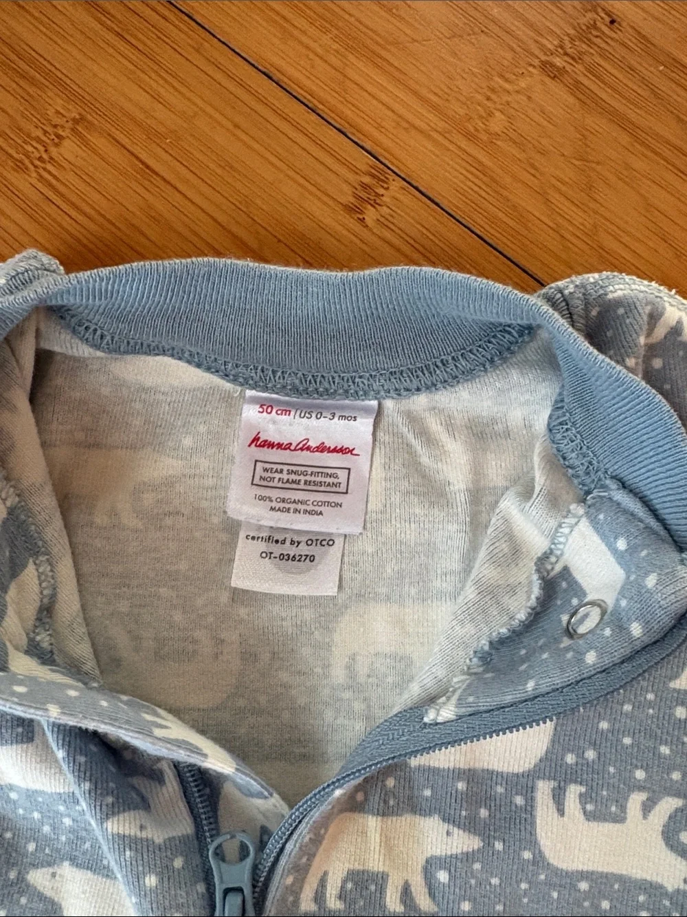 Hanna Anderson Blue Polar Bear Print Baby One-Piece Sleeper
